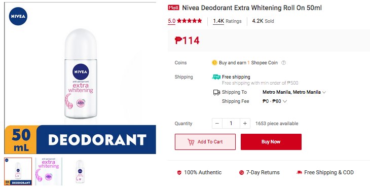 Nivea Deodorant Extra Whitening Roll On